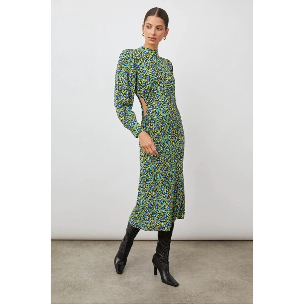 Rails Women's Carmel Dress Abstract Garden Blue Yellow Midi Size Medium Keyhole